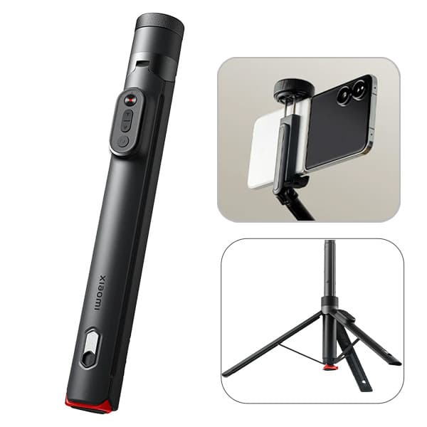 חצובת רצפה ומוט סלפי Xiaomi Zoom עם רגליים נפתחות ותפסן טלפון